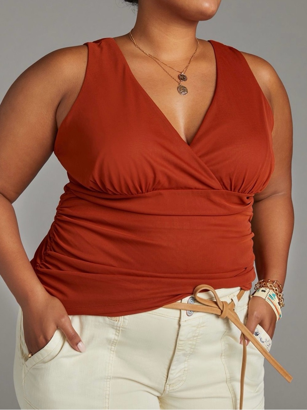 Anthropologie Rust Wrap-Front Sleeveless Top - Women